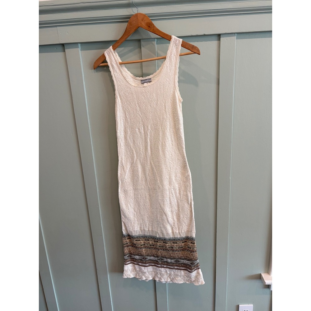 Peruvian Connection Pima Cotton Pointelle Knit Midi Dress Cream Multi Small